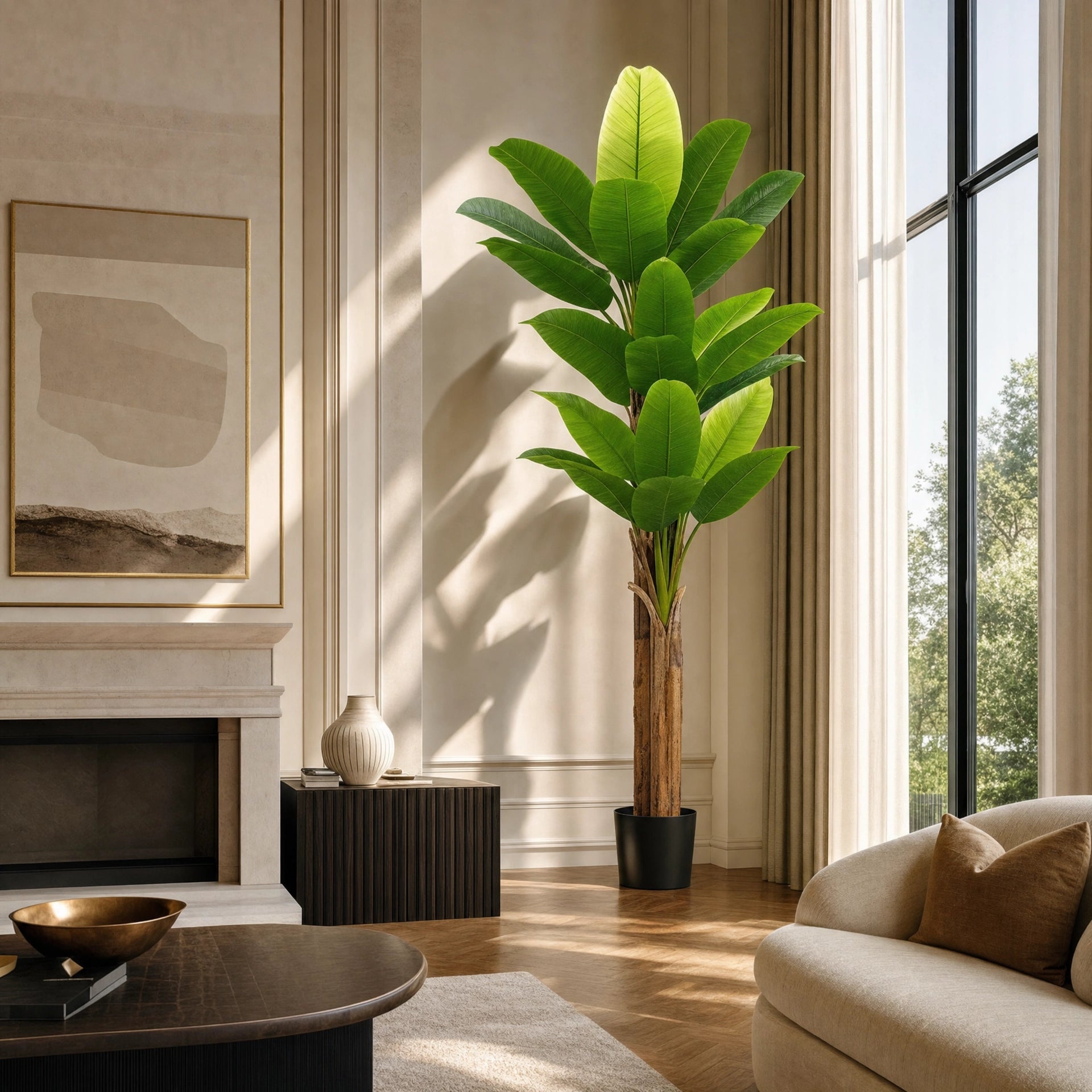 Grande plante artificielle d'intérieur vert et marron plastique