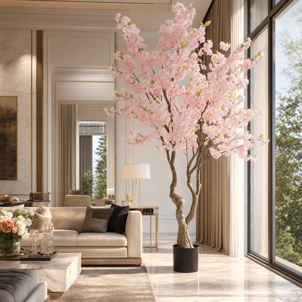 Plante artificielle arbre de cerisier en fleurs decoration rose et vert
