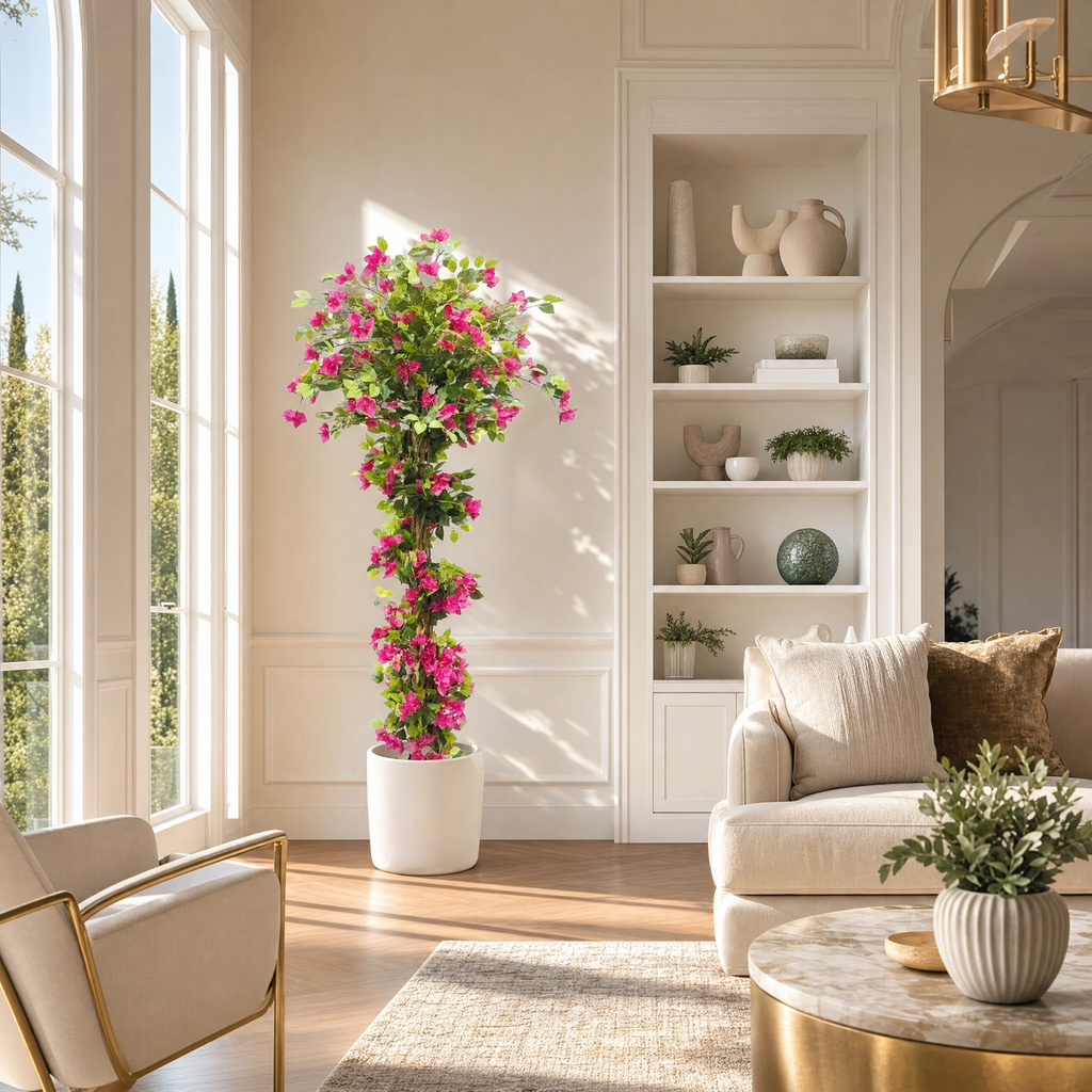 Plante artificielle haute floral rose et vert