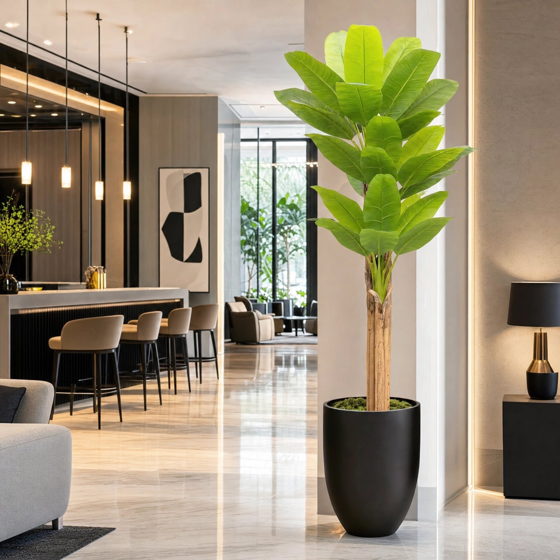 Grande plante artificielle d'intérieur vert et marron plastique