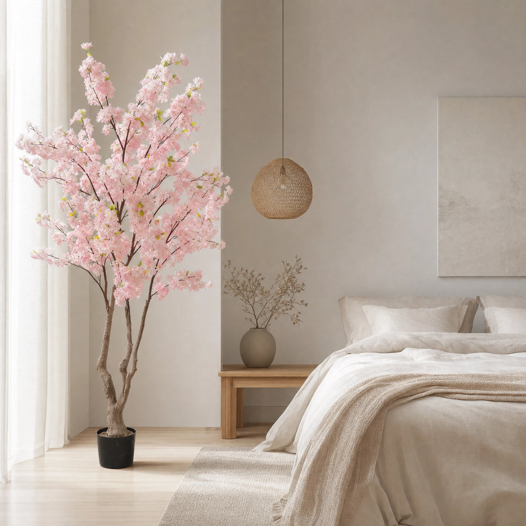 Plante artificielle arbre de cerisier en fleurs decoration rose et vert