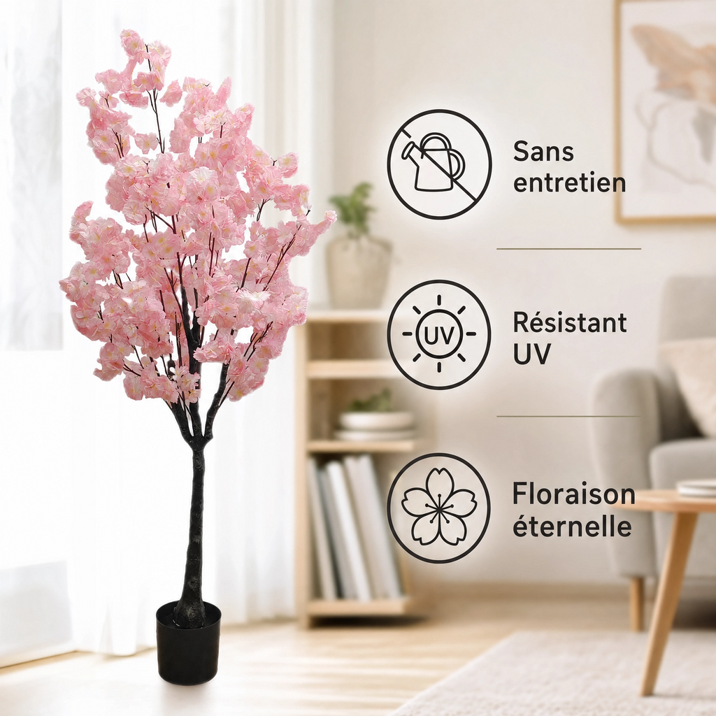 Arbre artificiel printemps fleurs rose et marron
