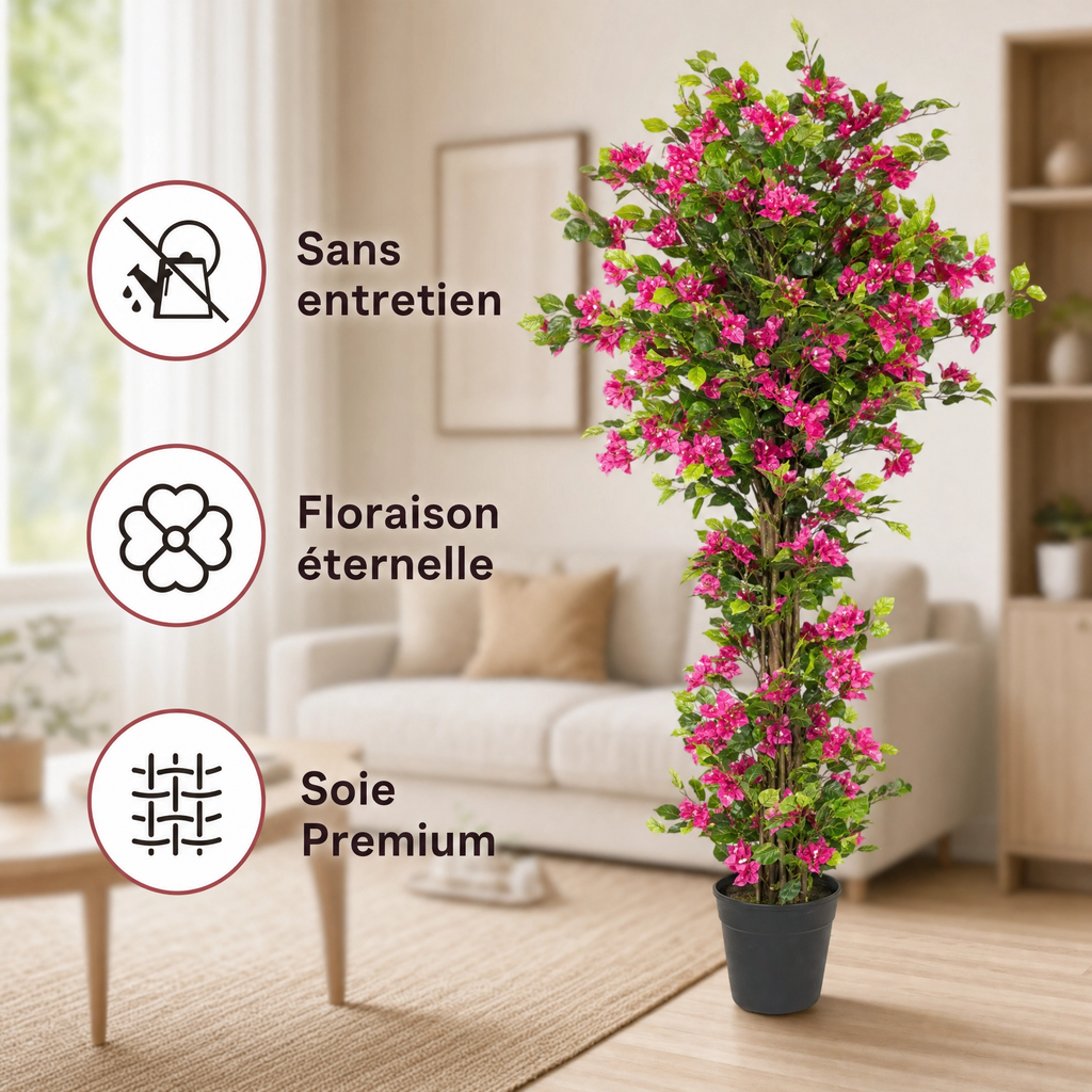 Plante artificielle haute floral rose et vert