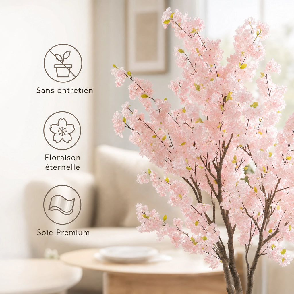 Plante artificielle arbre de cerisier en fleurs decoration rose et vert