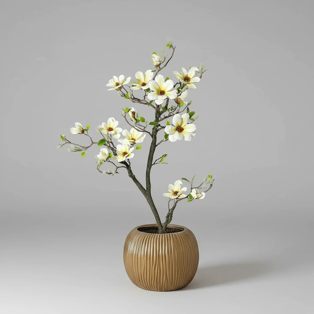 Plante artificielle metal floral blanc et vert