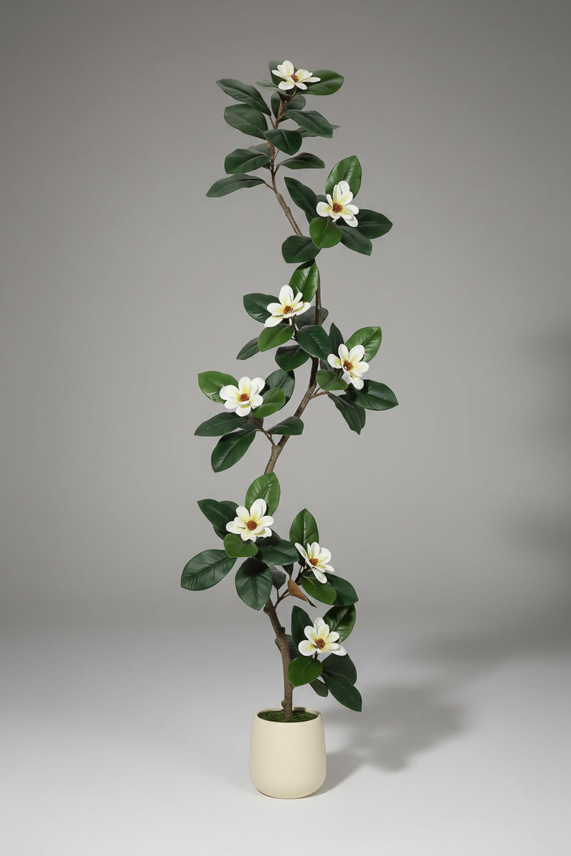 Plante artificielle arbre a caoutchouc artificiel fleurs magnolia floral vert et blanc