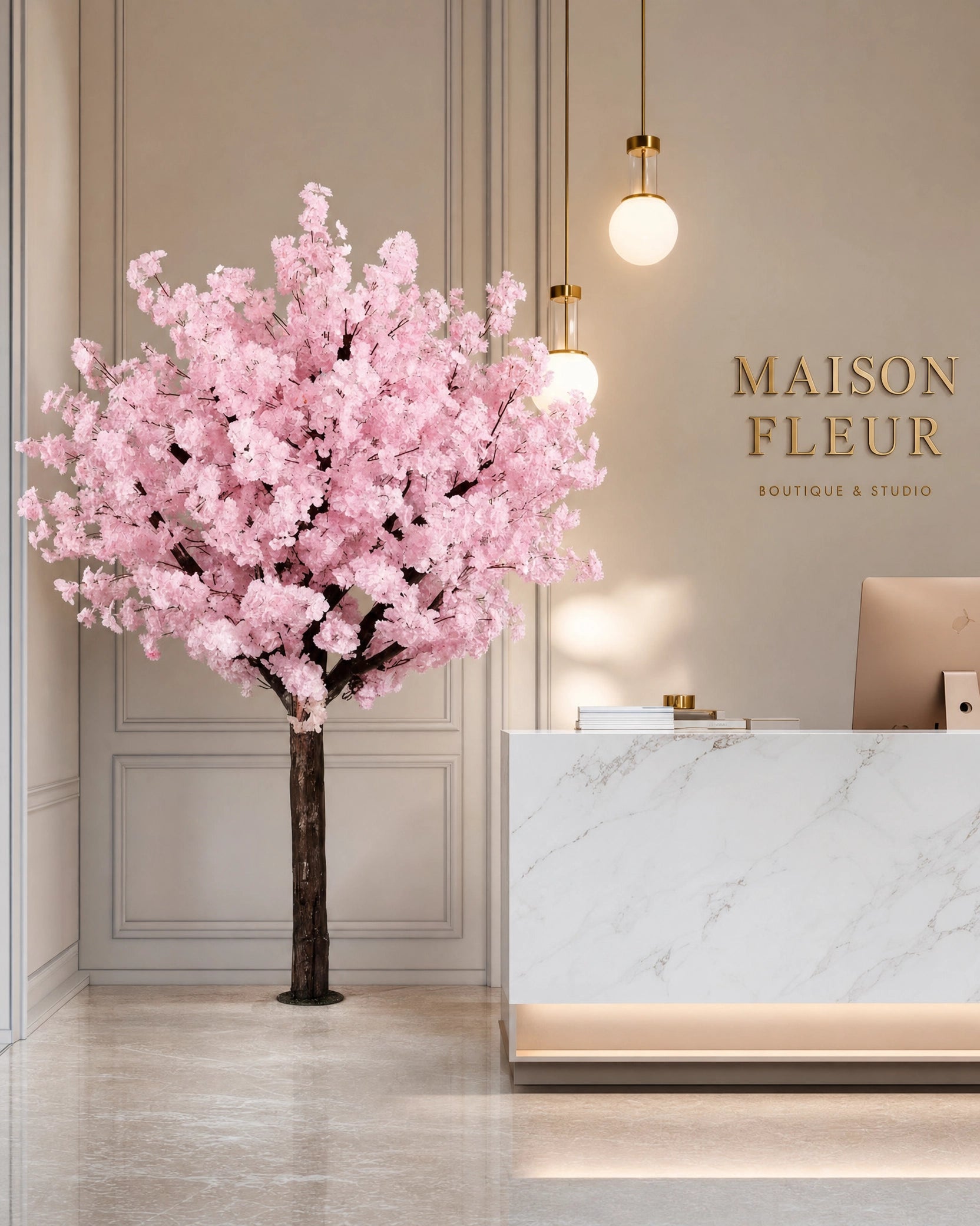 Plante artificielle arbre decoratif fleurs de soie floral rose et marron