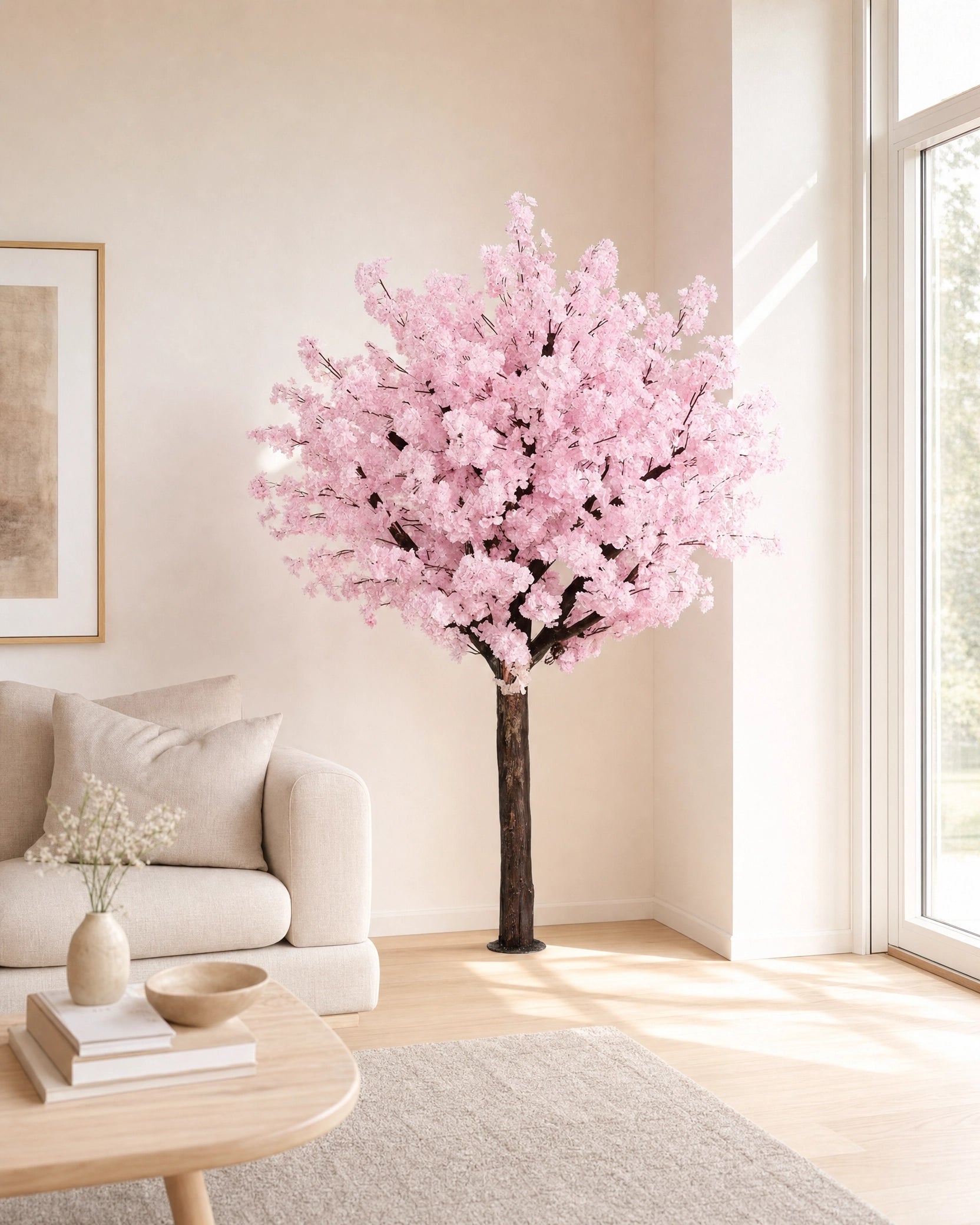 Plante artificielle arbre decoratif fleurs de soie floral rose et marron