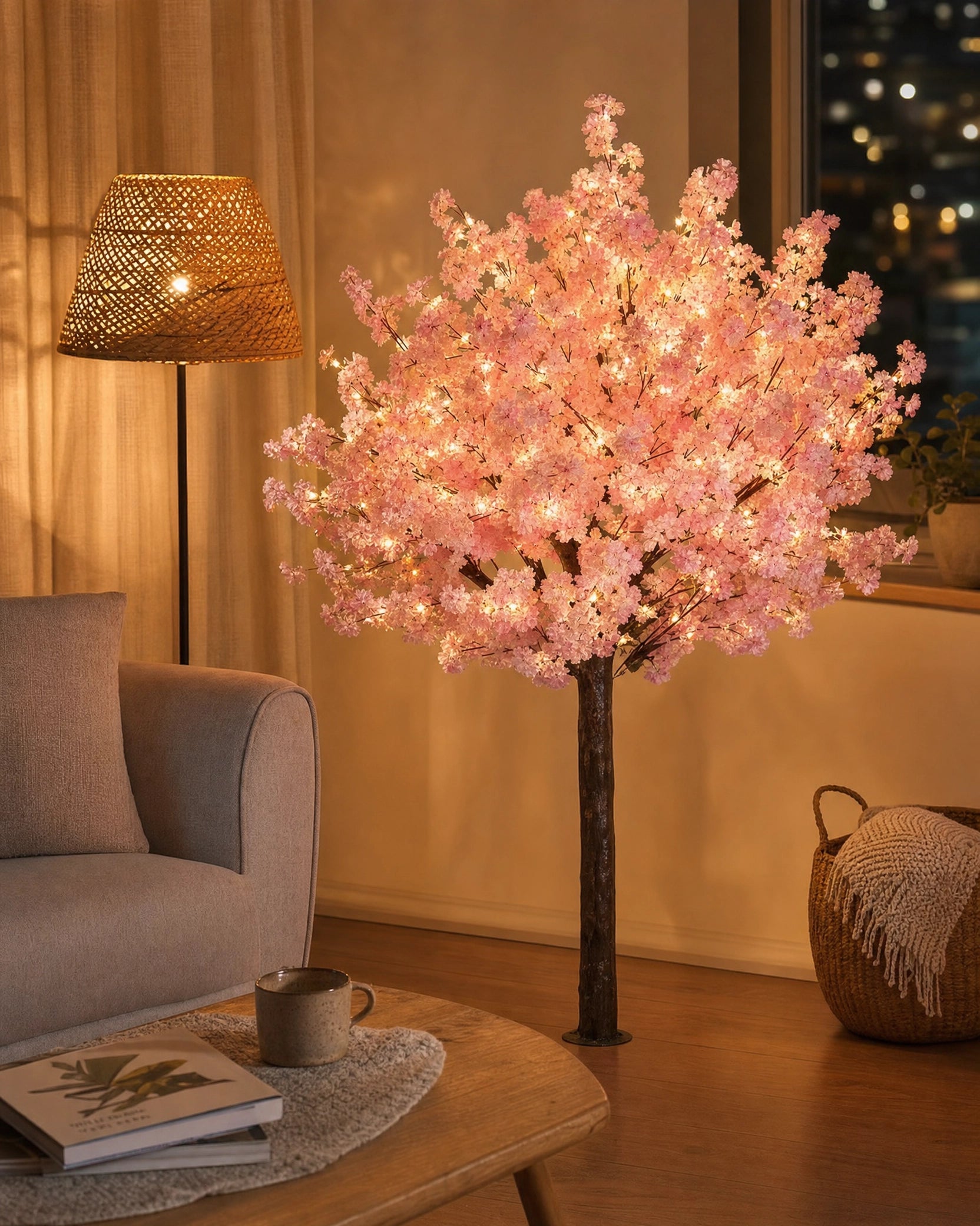 Plante artificielle arbre decoratif fleurs de soie floral rose et marron