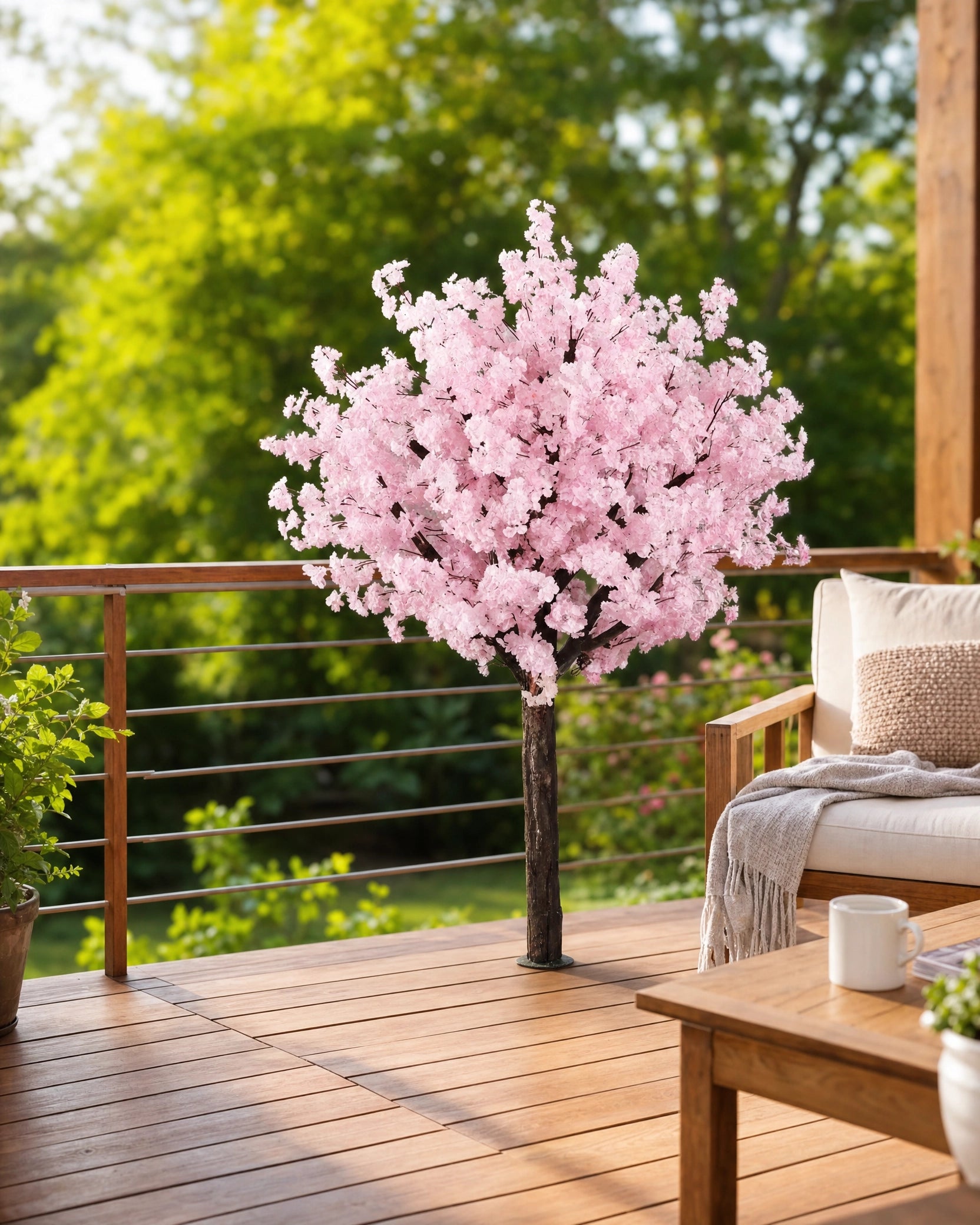 Plante artificielle arbre decoratif fleurs de soie floral rose et marron