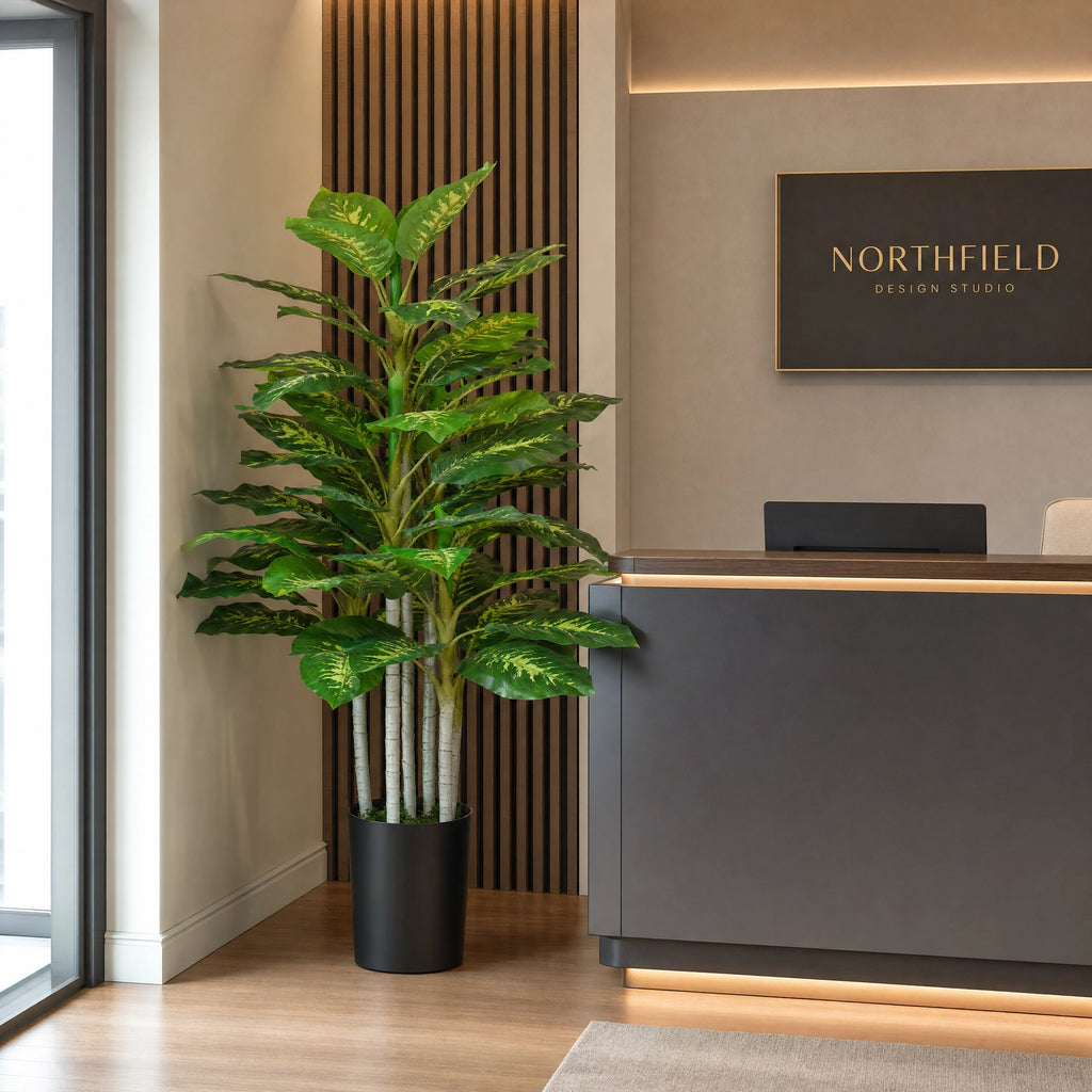Plante artificielle arbre decoratif interieur avec pot feuillage panache vert et noir
