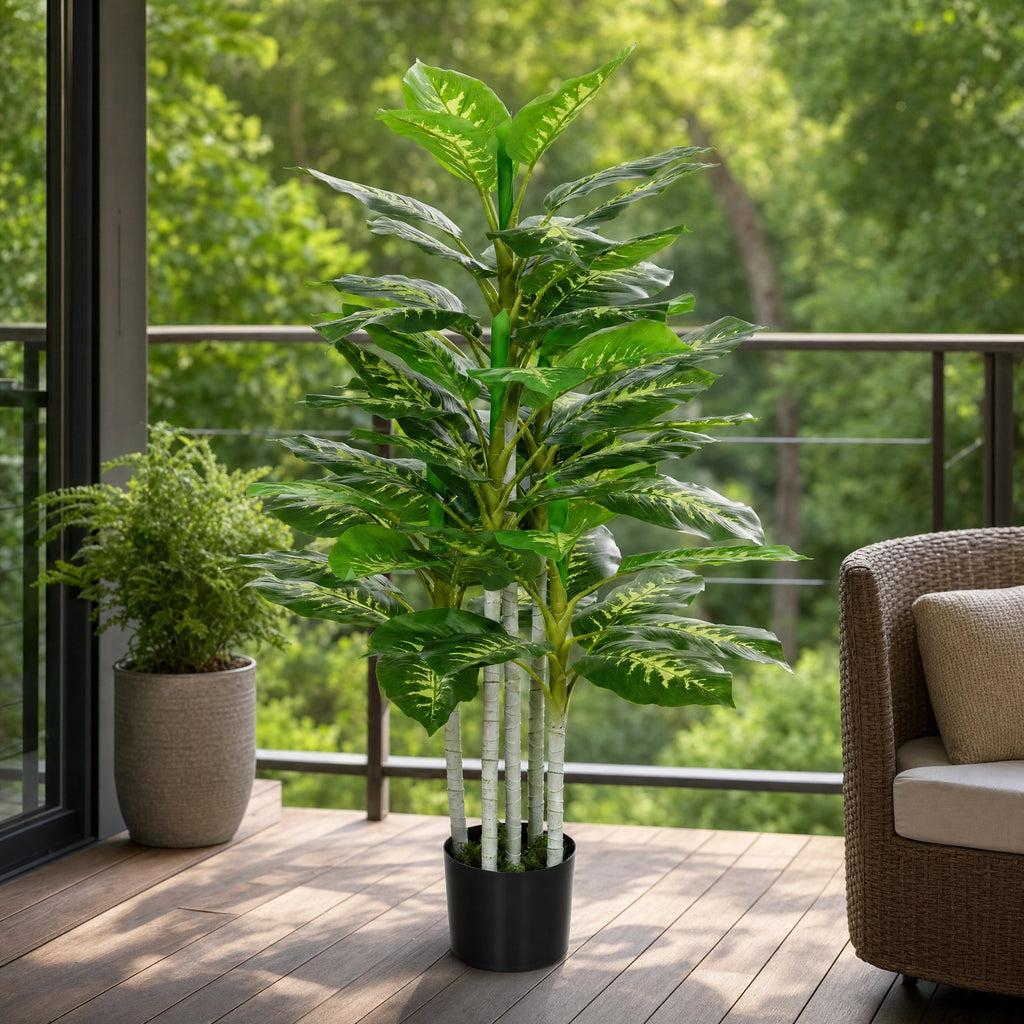 Plante artificielle arbre decoratif interieur avec pot feuillage panache vert et noir