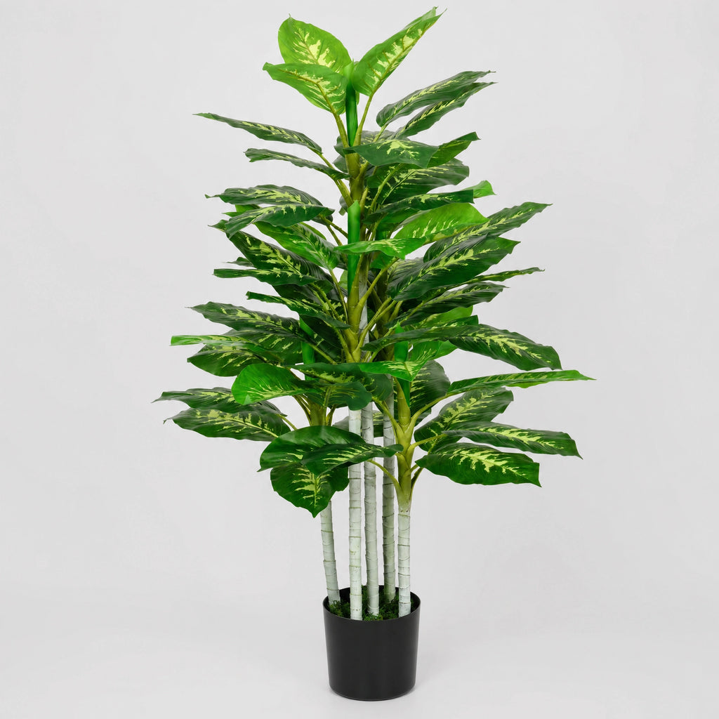 Plante artificielle arbre decoratif interieur avec pot feuillage panache vert et noir