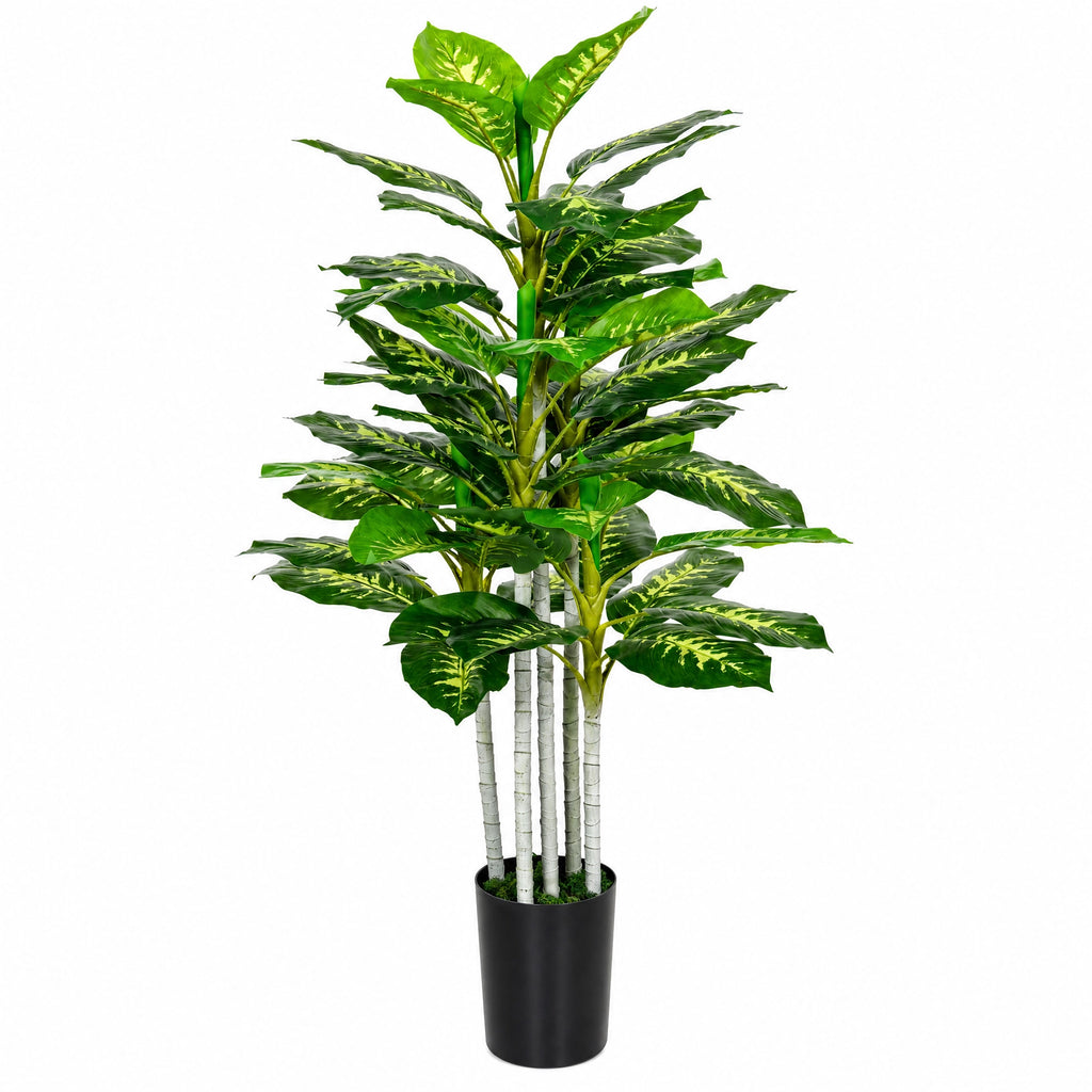 Plante artificielle arbre decoratif interieur avec pot feuillage panache vert et noir