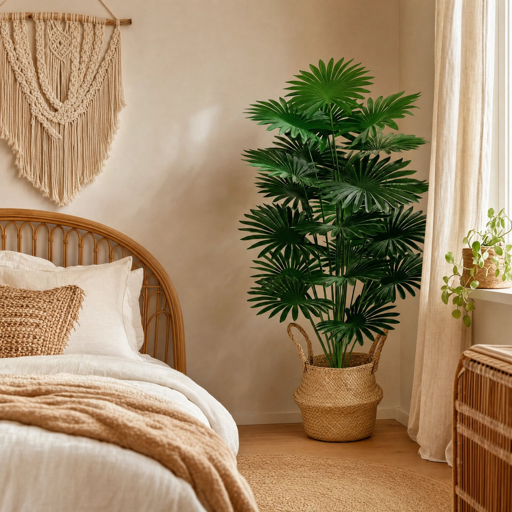 Plante artificielle décoration faux palmier éxterieur uni vert