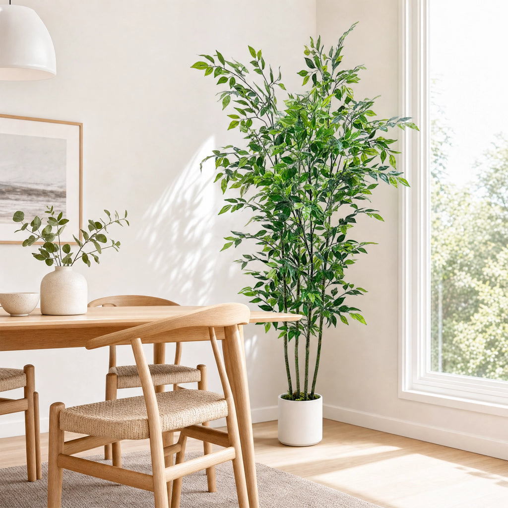 Plante artificielle ficus en soie  uni vert et blanc