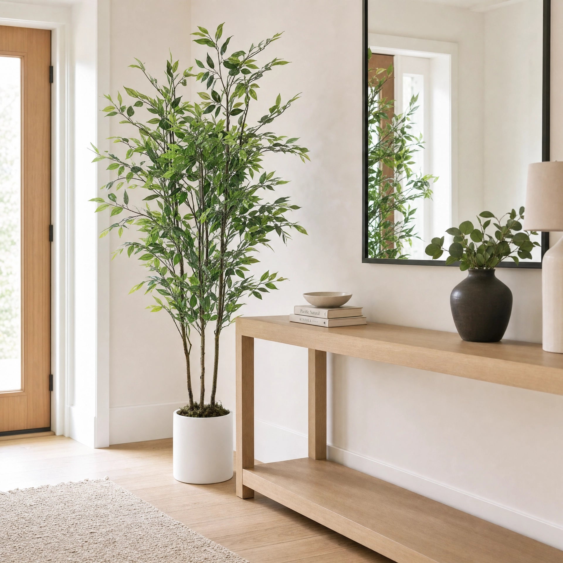 Plante artificielle ficus en soie  uni vert et blanc