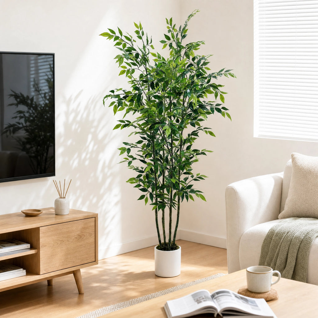 Plante artificielle ficus en soie  uni vert et blanc