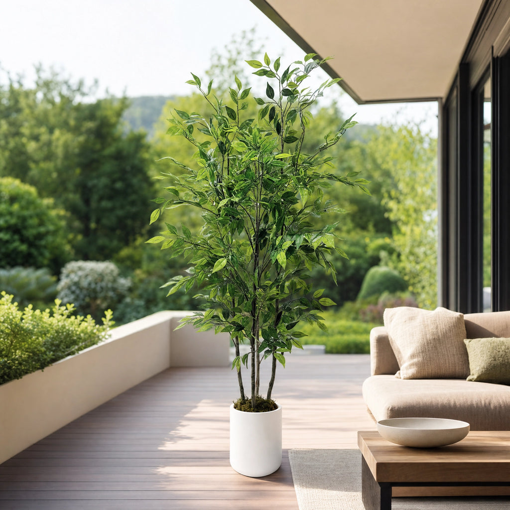 Plante artificielle ficus en soie  uni vert et blanc