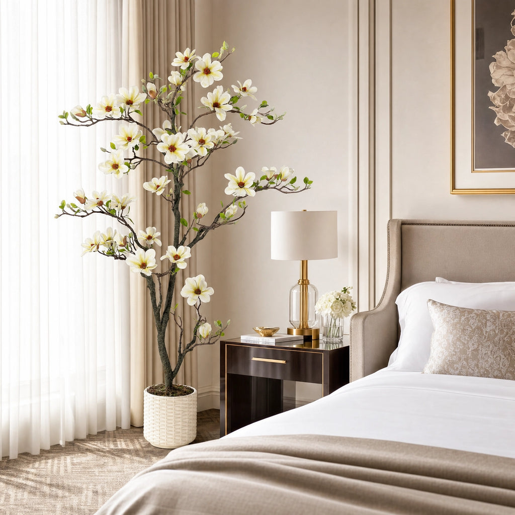 Plante artificielle metal floral blanc et vert