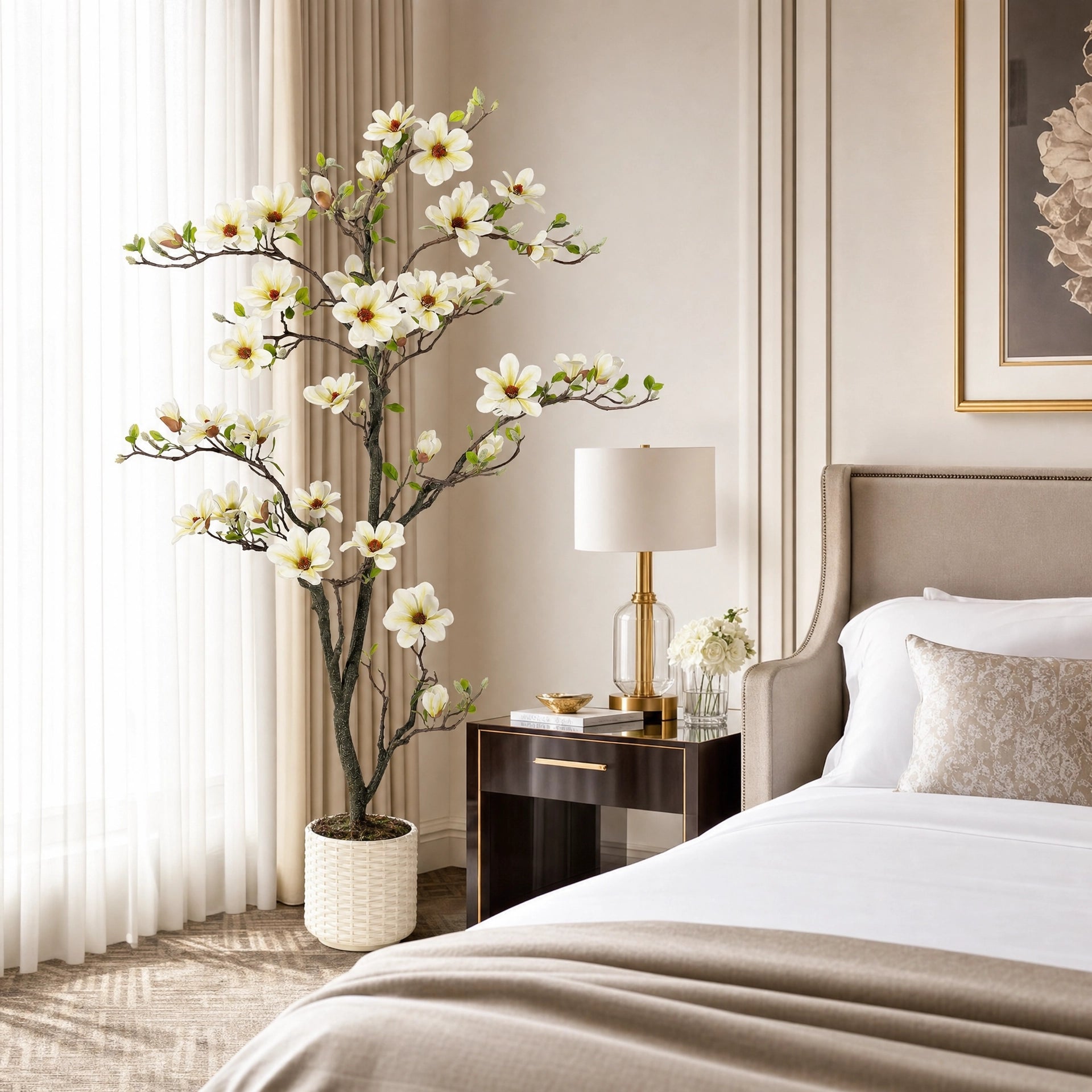 Plante artificielle metal floral blanc et vert