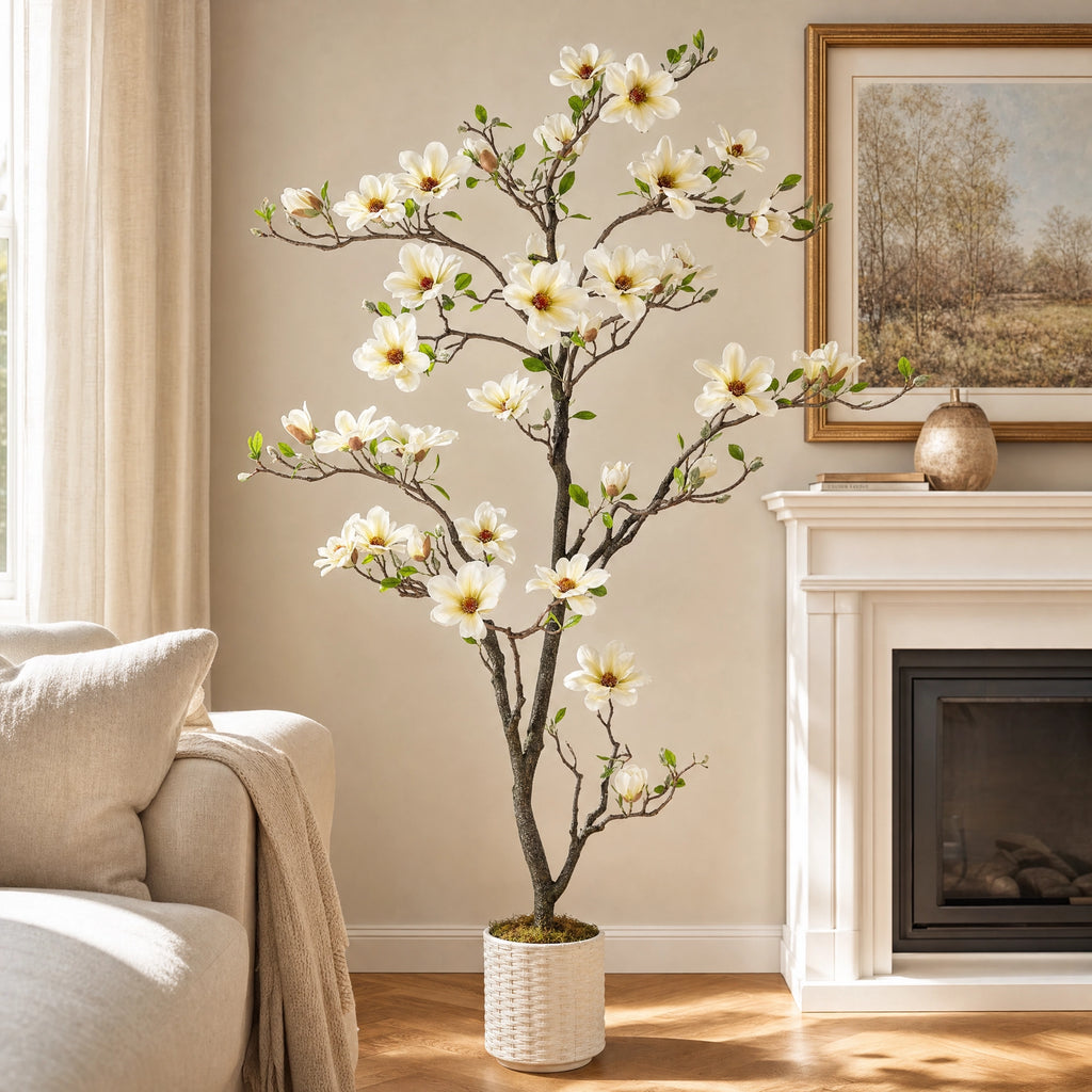 Plante artificielle metal floral blanc et vert