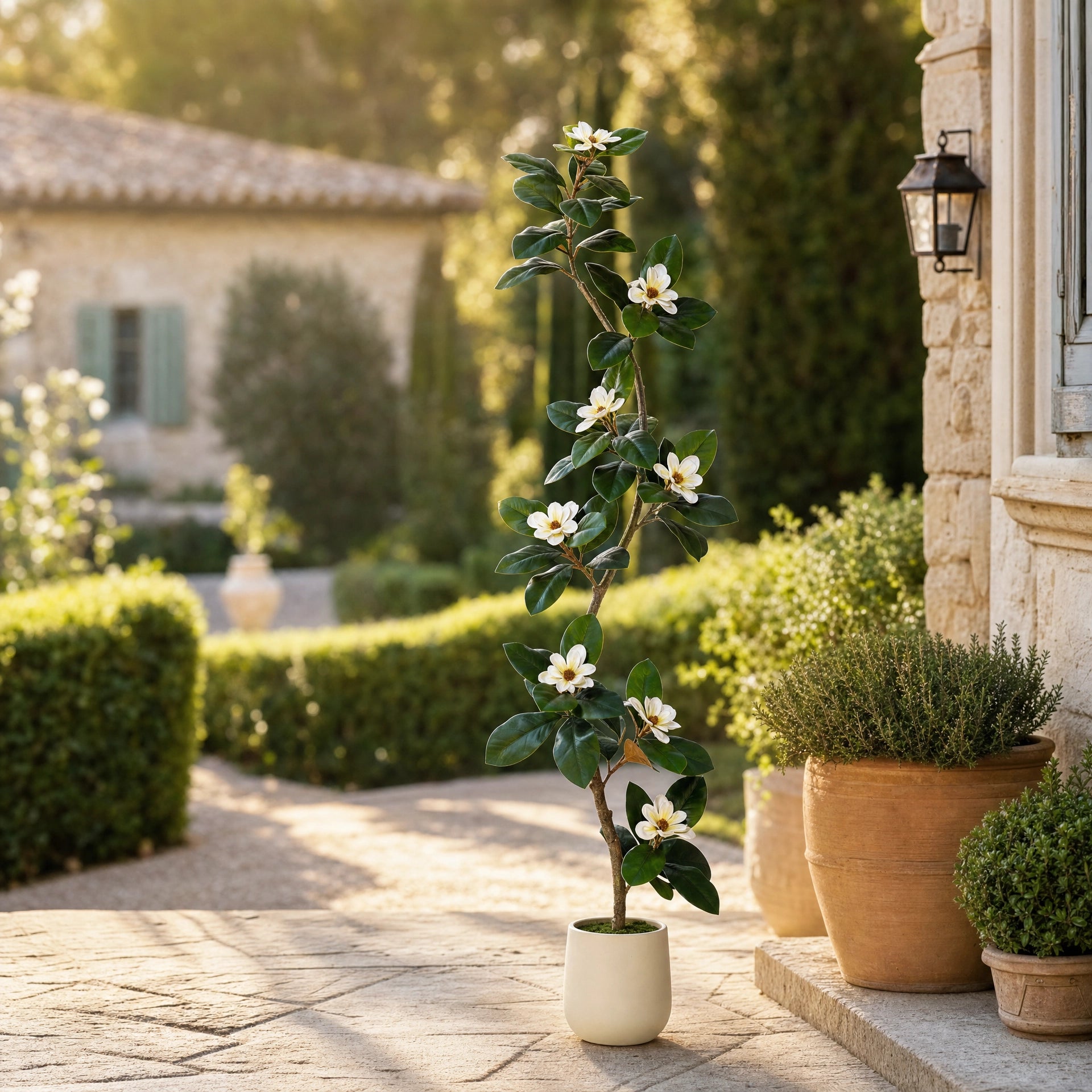 Plante artificielle arbre a caoutchouc artificiel fleurs magnolia floral vert et blanc