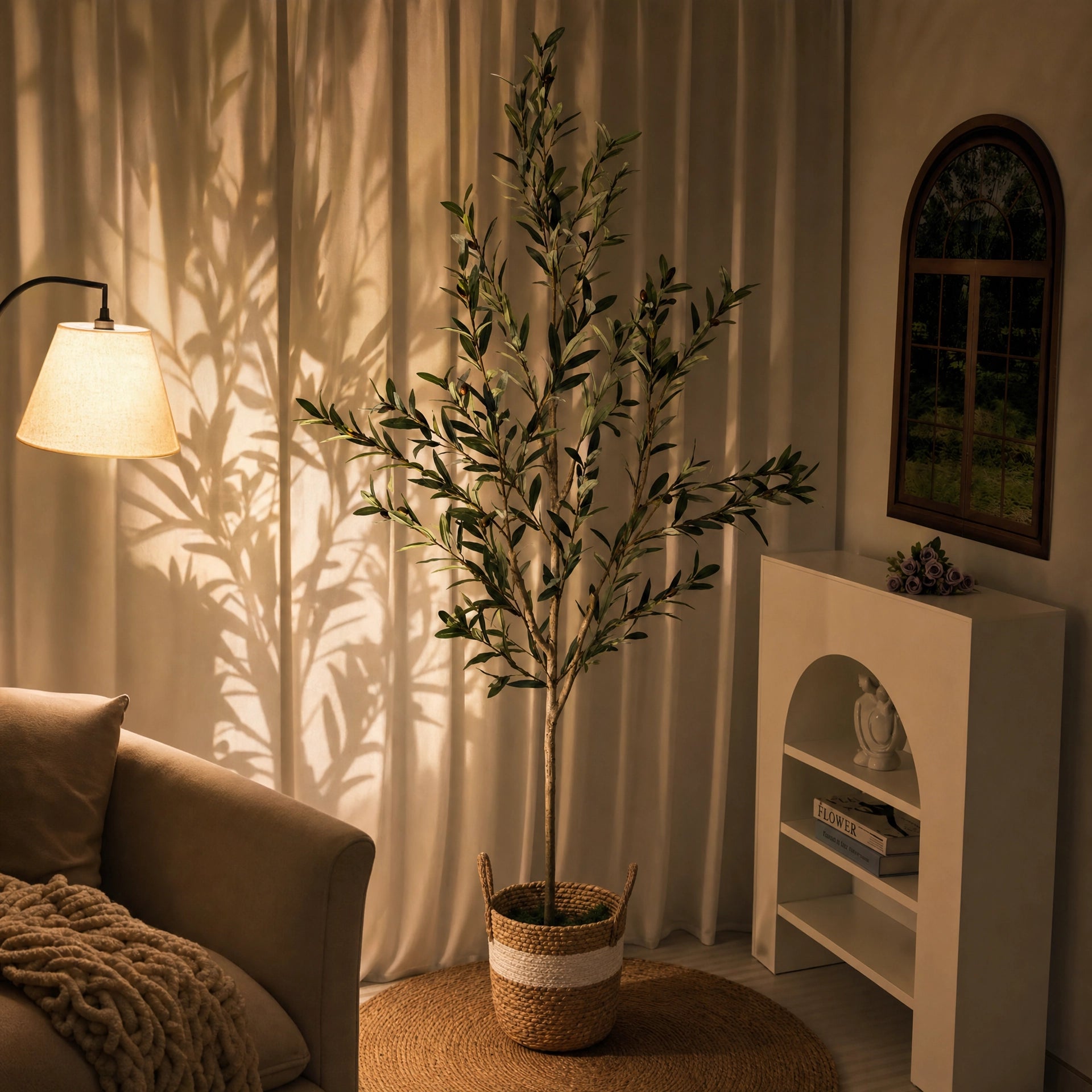 Plante artificielle soie uni vert et gris