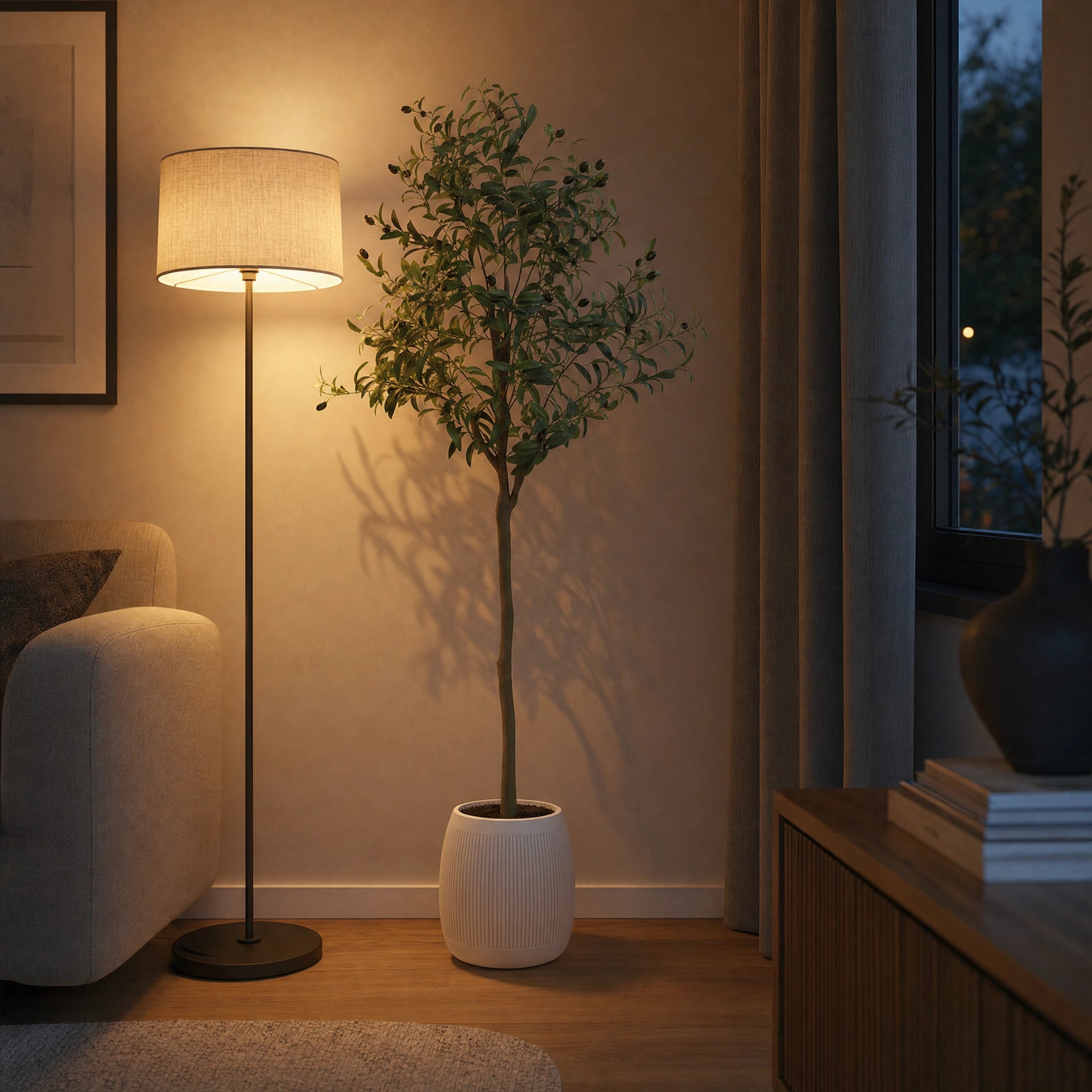 Plante artificielle faux olivier olivier factice interieur uni vert et marron