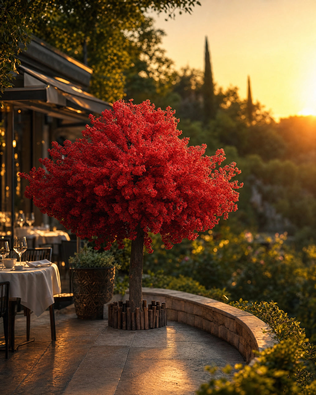 Plante artificielle arbre a vœux pour mariage floral rouge et marron